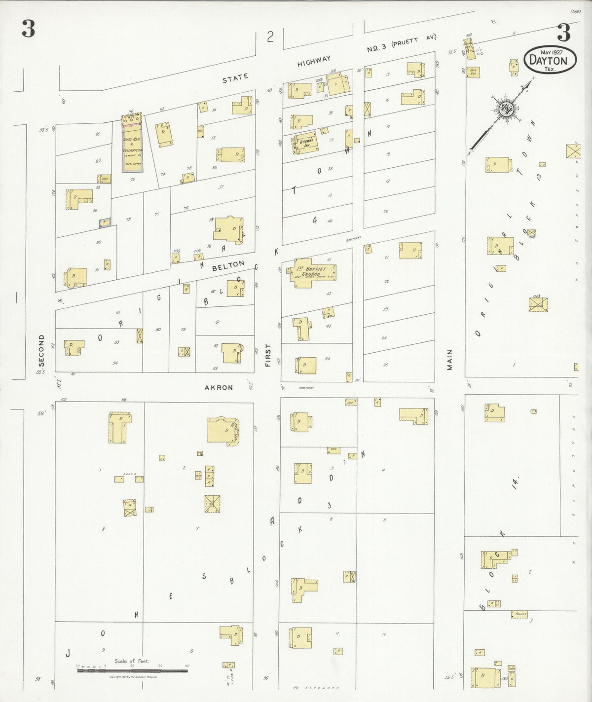 Sanborn Fire Insurance Map from Dayton, Liberty County, Texas (1927), Sheet #0003 - Complete Map Set gallery image, historic Sanborn map, vintage wall art, Texas Texas