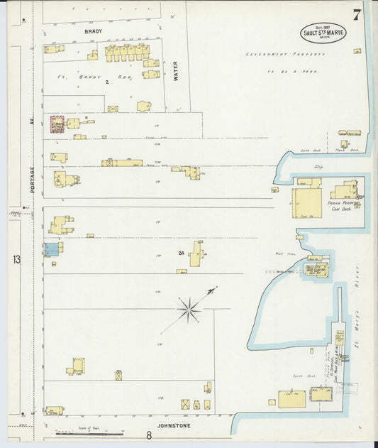 Sanborn Fire Insurance Map from Sault Sainte Marie, Chippewa County, Michigan (1897), Sheet #0007 - Historic Sanborn Fire Insurance Map Print, vintage old map wall art, antique decor, genealogy gift, Michigan Michigan map