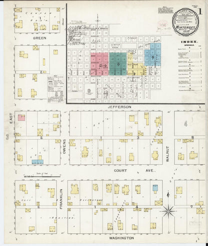 Sanborn Fire Insurance Map from Winterset, Madison County, Iowa (1893), Sheet #0001 - Historic Sanborn Fire Insurance Map Print, vintage old map wall art
