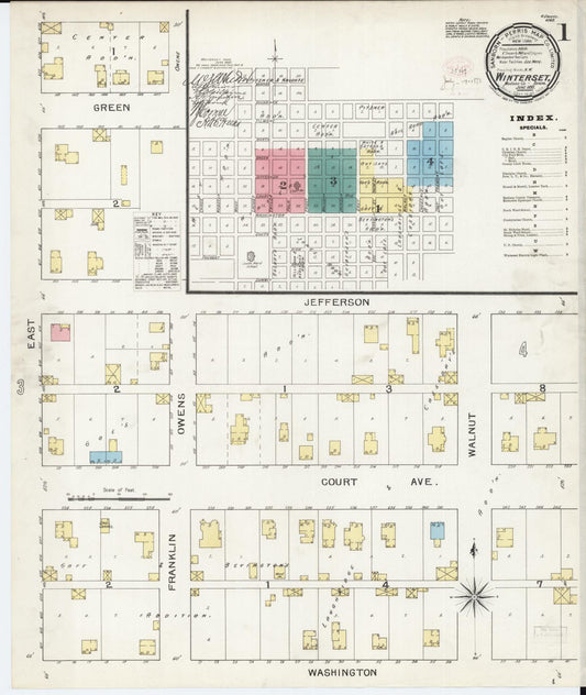 Sanborn Fire Insurance Map from Winterset, Madison County, Iowa (1893), Sheet #0001 - Historic Sanborn Fire Insurance Map Print, vintage old map wall art