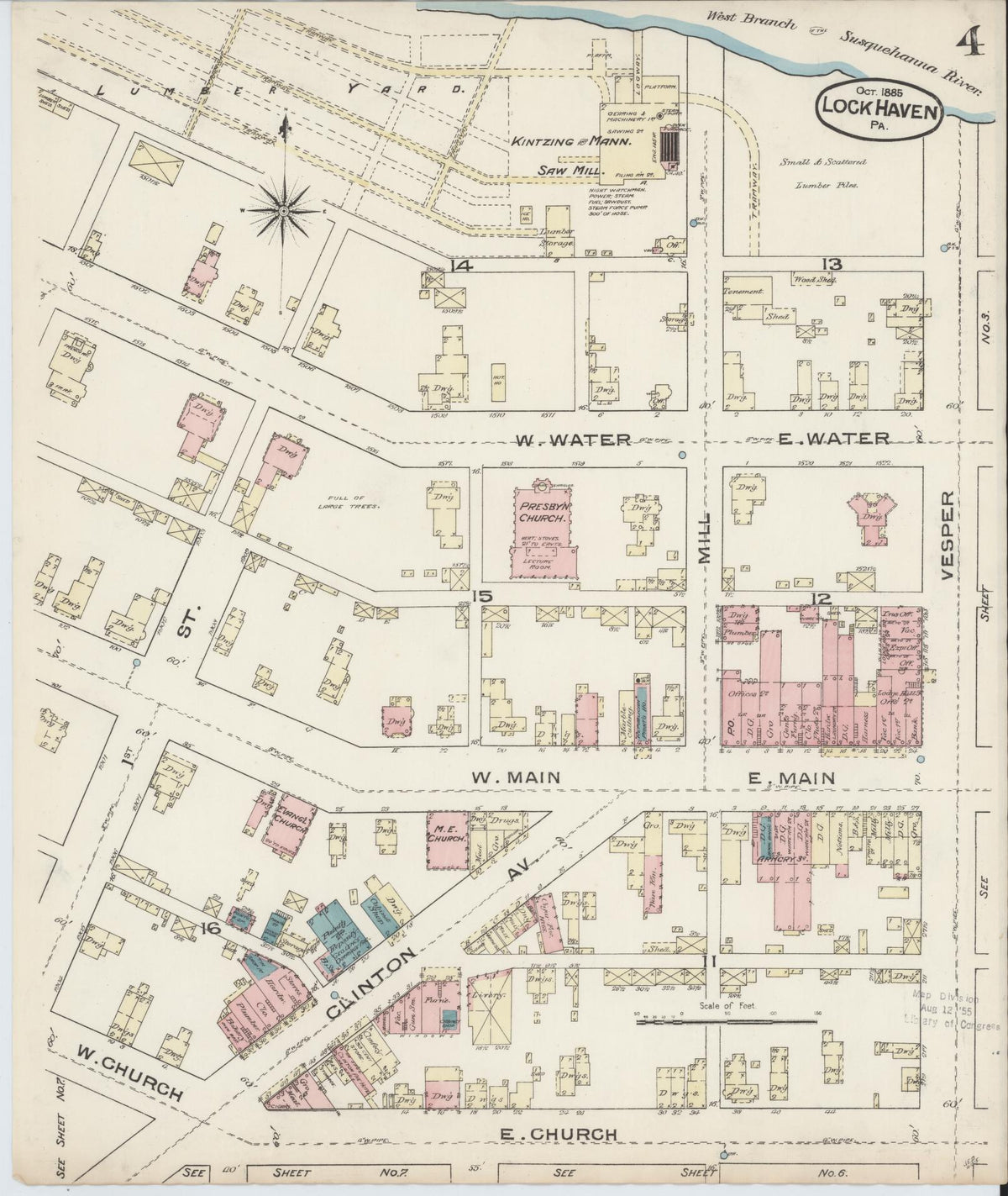 Sanborn Fire Insurance Map from Lock Haven, Clinton County, Pennsylvania (1885), Sheet #0004 - Complete Map Set gallery image, historic Sanborn map, vintage wall art, Pennsylvania Pennsylvania