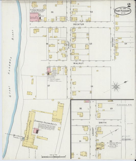 Sanborn Fire Insurance Map from Point Pleasant, Mason County, West Virginia (1894), Sheet #0002 - Historic Sanborn Fire Insurance Map Print, vintage old map wall art, antique decor, genealogy gift, West Virginia West Virginia map