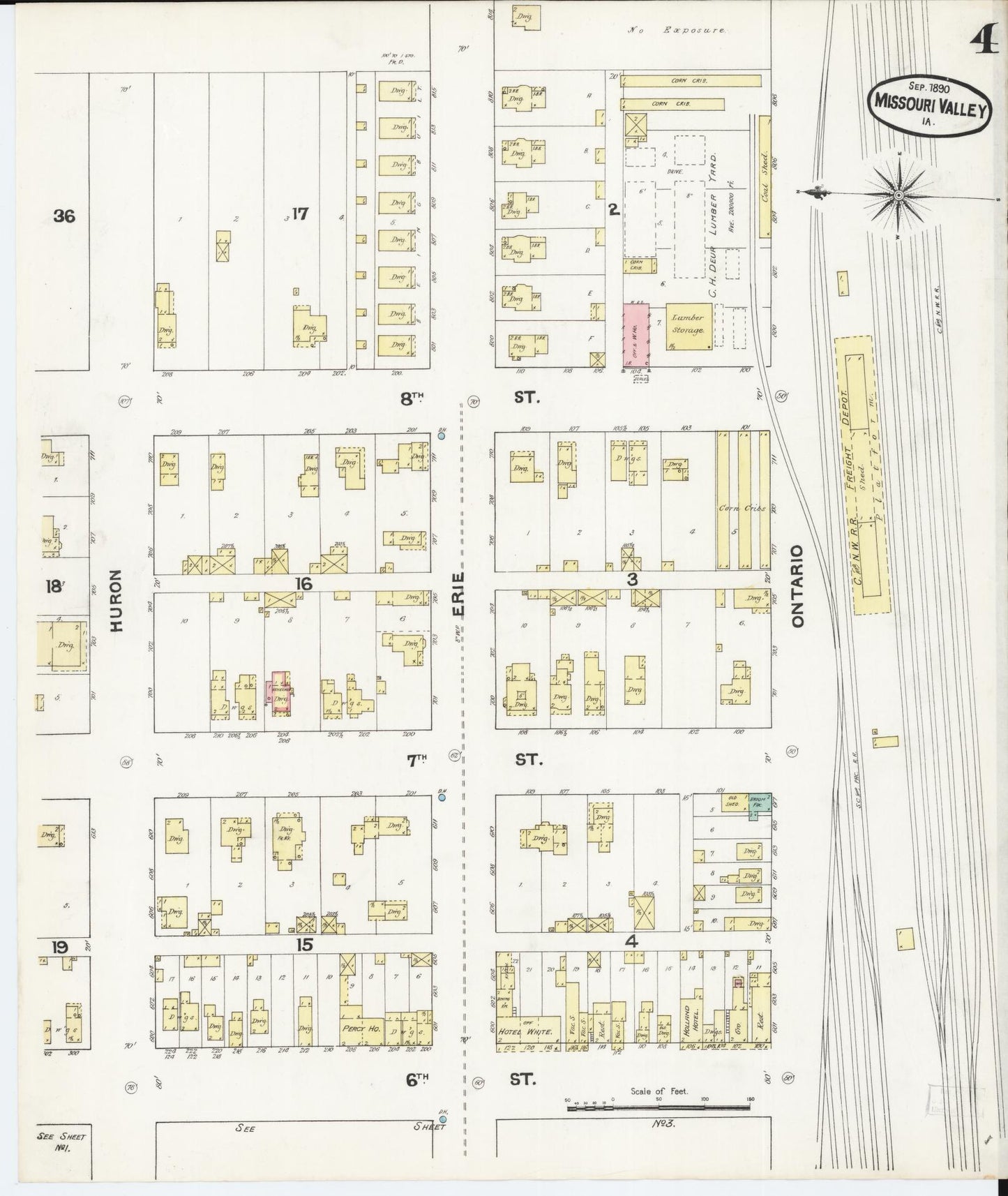Sanborn Fire Insurance Map from Missouri Valley, Harrison County, Iowa (1890), Sheet #0004 - Complete Map Set gallery image, historic Sanborn map, vintage wall art, Missouri Missouri