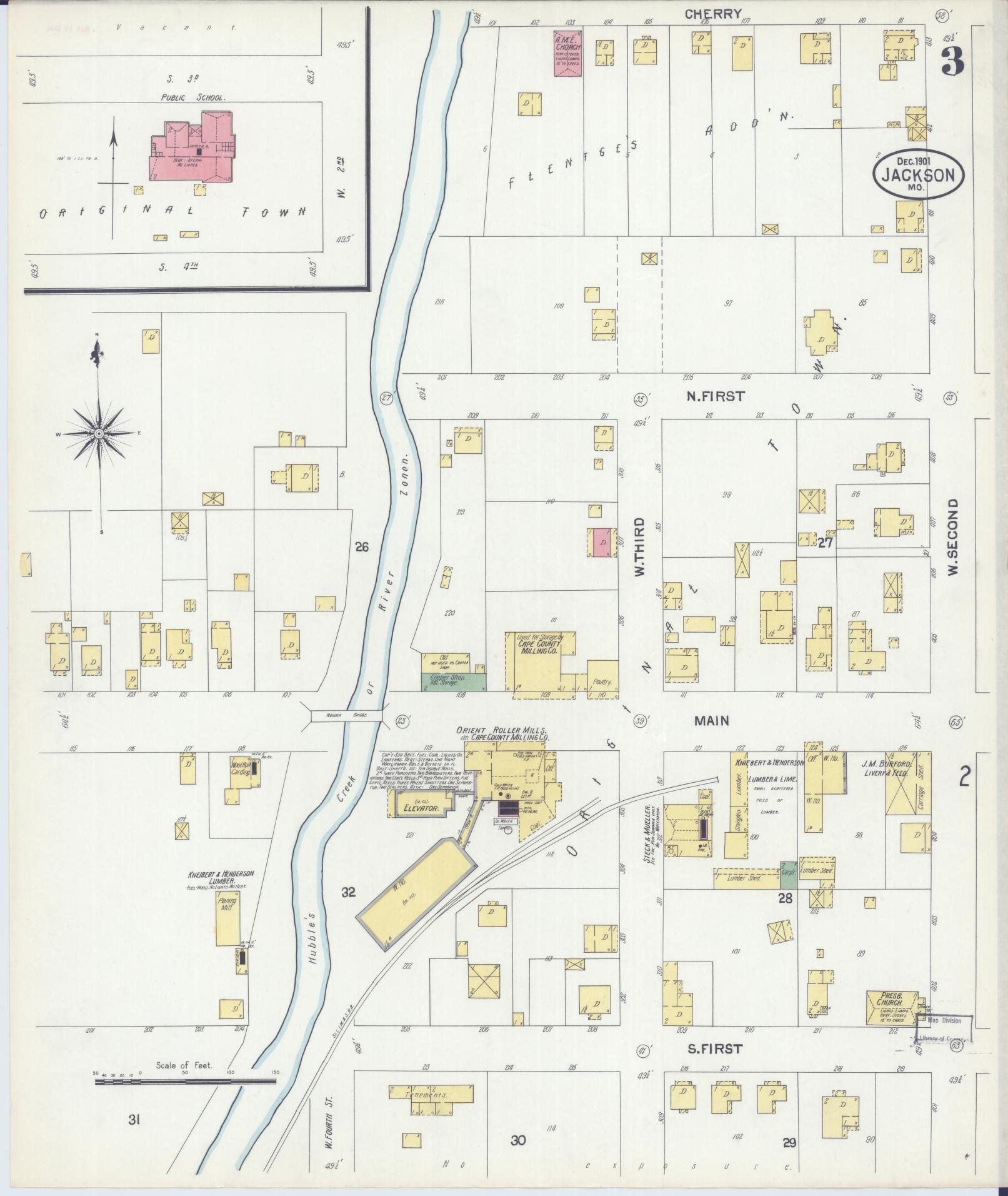 Sanborn Fire Insurance Map from Jackson, Cape Girardeau County, Missouri (1901), Sheet #0003 - Historic Sanborn Fire Insurance Map Print, vintage old map wall art, antique decor, genealogy gift, Missouri Missouri map