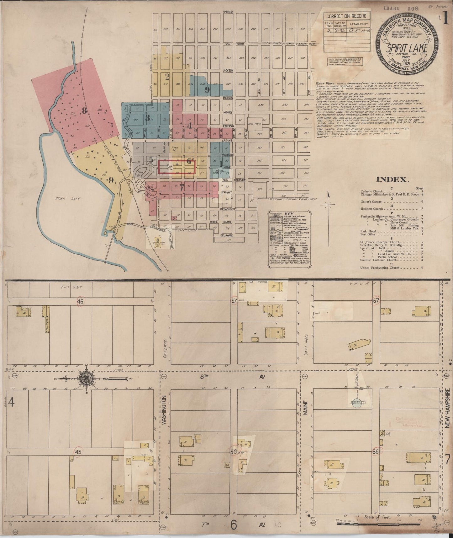 Sanborn Fire Insurance Map from Spirit Lake, Kootenai County, Idaho (1932), Sheet #0001 - Historic Sanborn Fire Insurance Map Print, vintage old map wall art, antique decor, genealogy gift, Idaho Idaho map