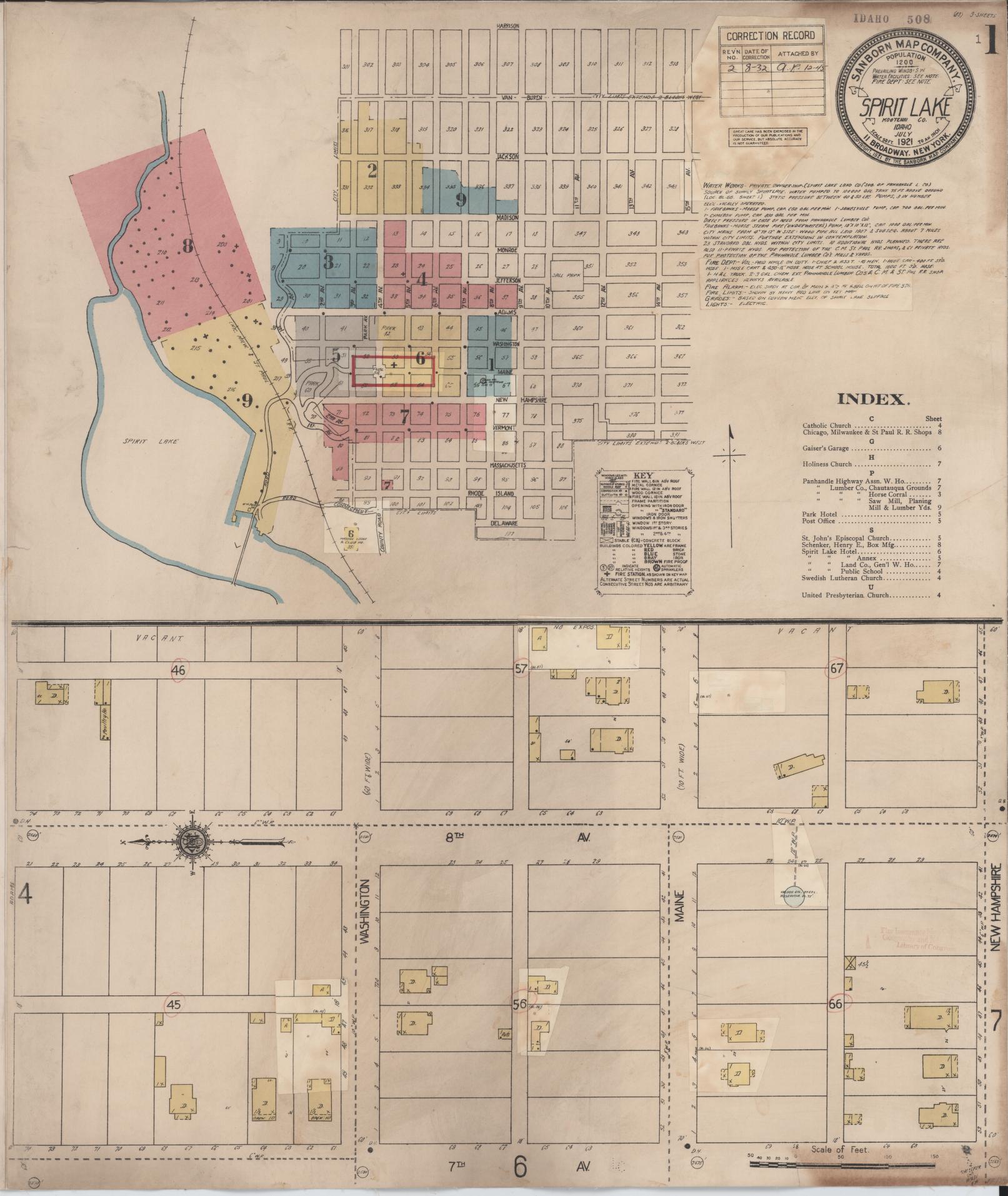 Sanborn Fire Insurance Map from Spirit Lake, Kootenai County, Idaho (1932), Sheet #0001 - Historic Sanborn Fire Insurance Map Print, vintage old map wall art, antique decor, genealogy gift, Idaho Idaho map