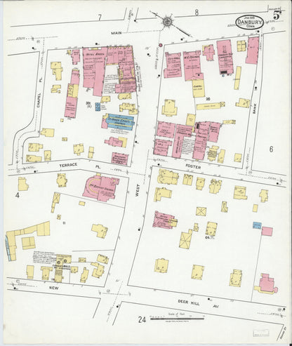 Sanborn Fire Insurance Map from Danbury, Fairfield County, Connecticut (1919), Sheet #0005 - Complete Map Set gallery image, historic Sanborn map, vintage wall art, Connecticut Connecticut