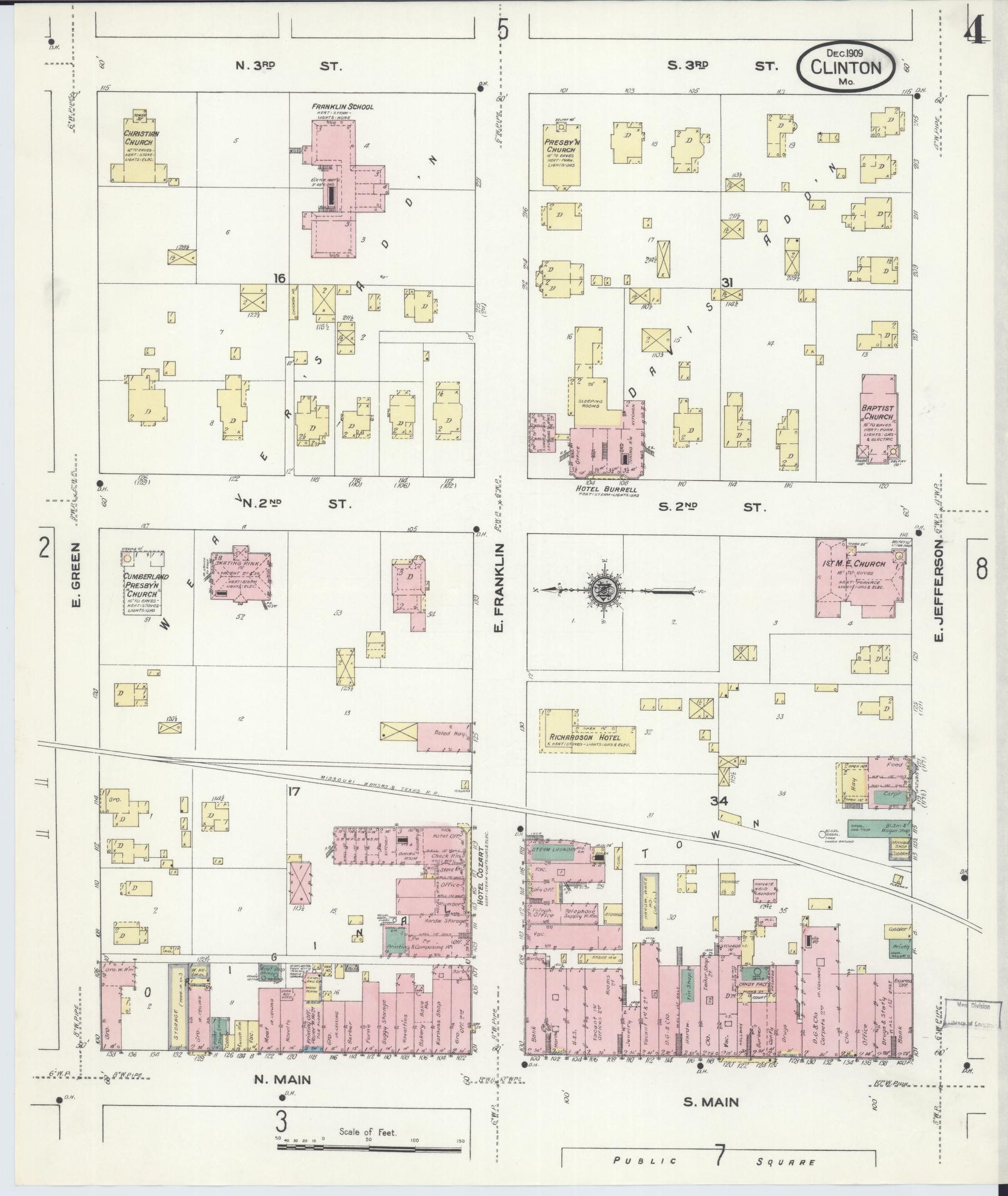 Sanborn Fire Insurance Map from Clinton, Henry County, Missouri (1909), Sheet #0004 - Historic Sanborn Fire Insurance Map Print, vintage old map wall art, antique decor, genealogy gift, Missouri Missouri map