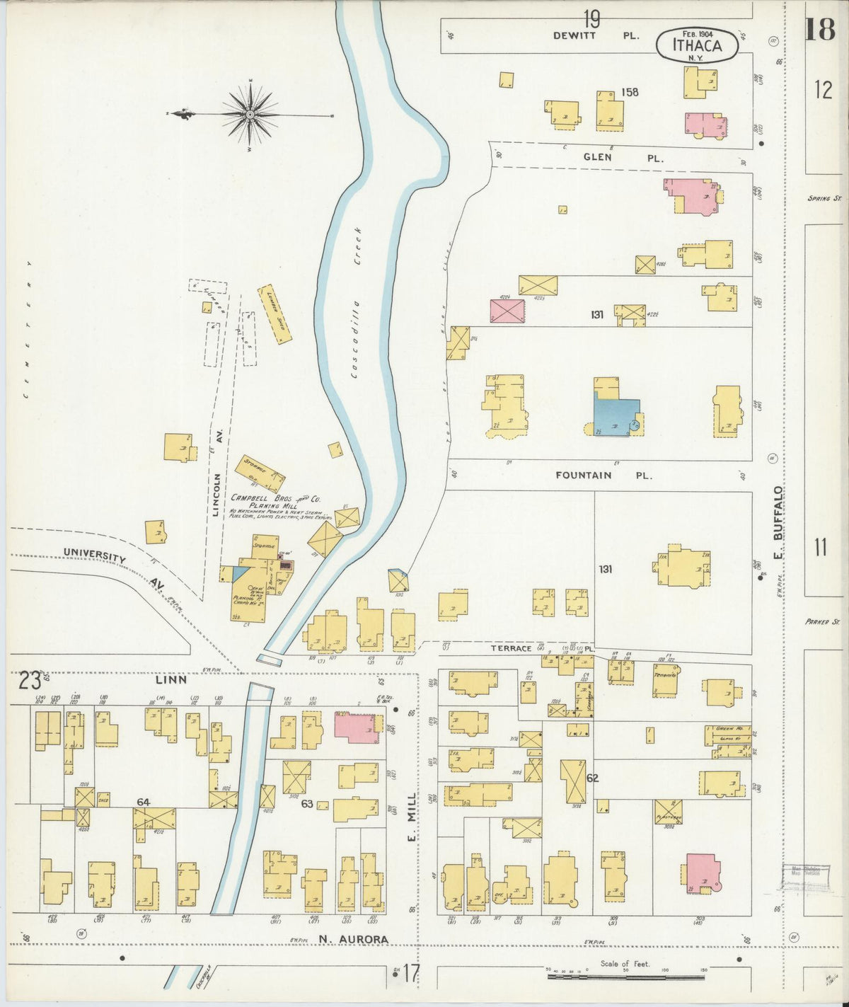 Sanborn Fire Insurance Map from Ithaca, Tompkins County, New York (1904), Sheet #0018 - Complete Map Set gallery image, historic Sanborn map, vintage wall art, New York New York