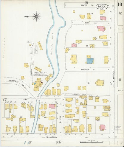 Sanborn Fire Insurance Map from Ithaca, Tompkins County, New York (1904), Sheet #0018 - Complete Map Set gallery image, historic Sanborn map, vintage wall art, New York New York