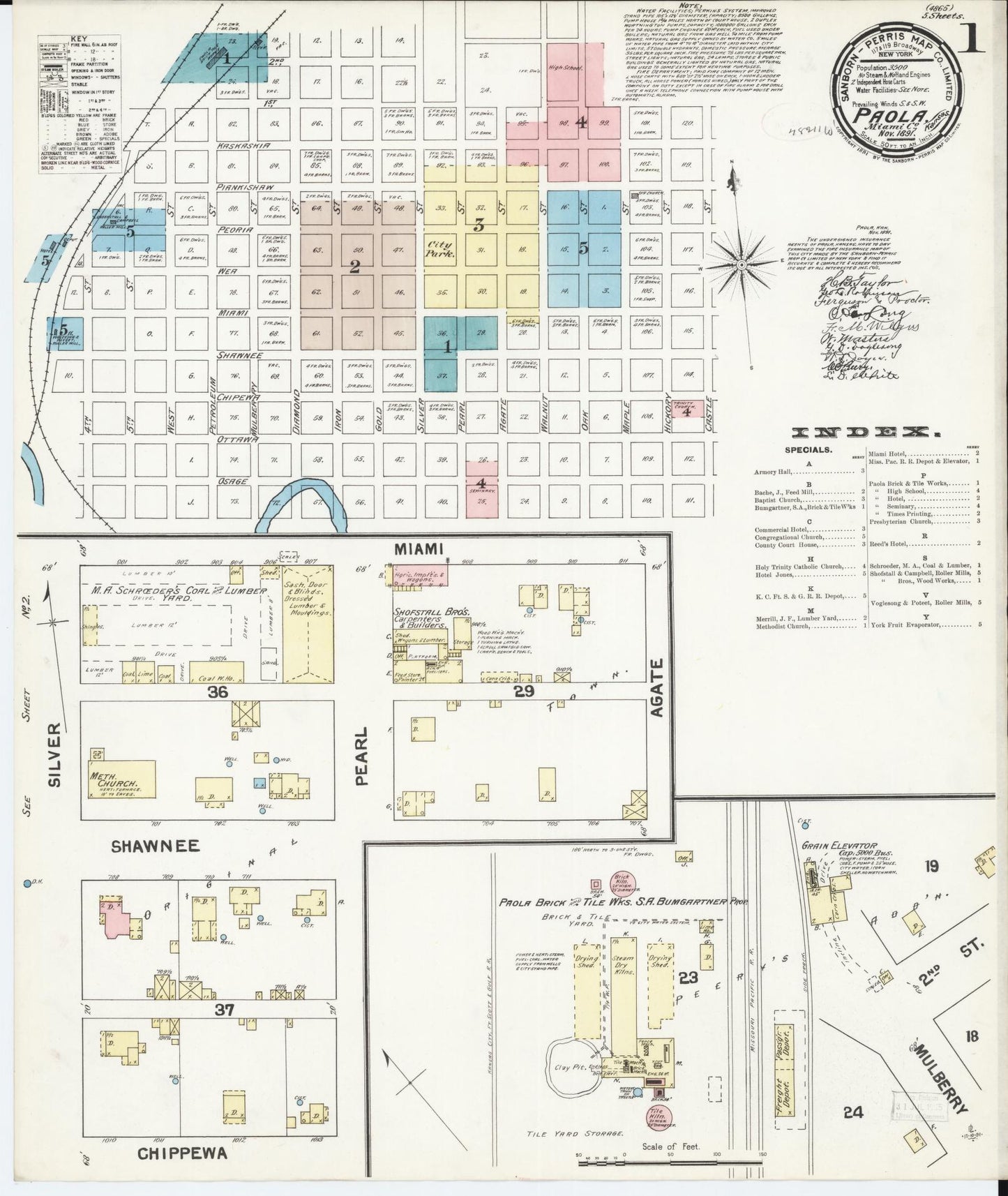 Sanborn Fire Insurance Map from Paola, Miami County, Kansas (1891), Sheet #0001 - Complete Map Set gallery image, historic Sanborn map, vintage wall art, Kansas Kansas