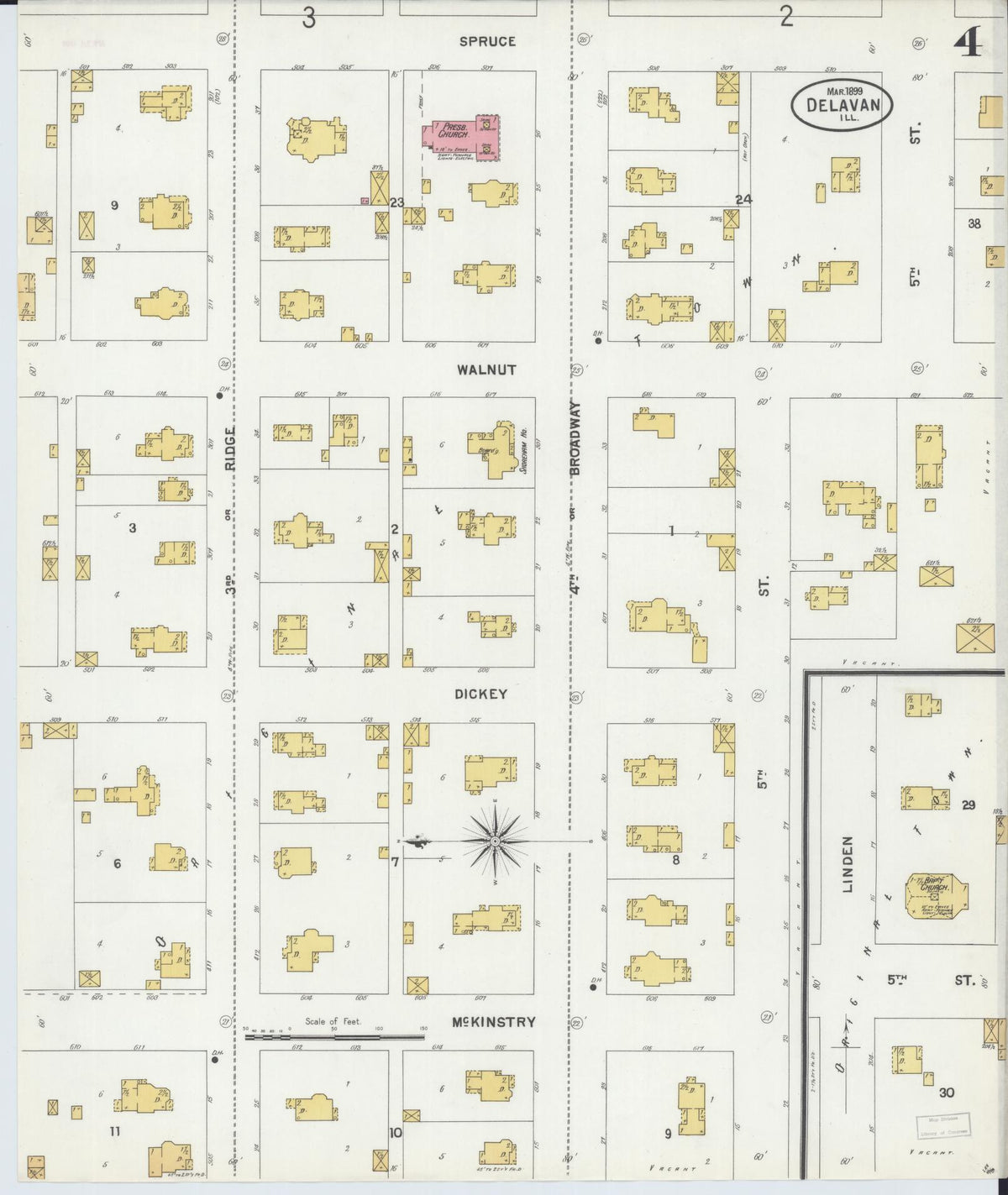 Sanborn Fire Insurance Map from Delavan, Tazewell County, Illinois (1899), Sheet #0004 - Complete Map Set gallery image, historic Sanborn map, vintage wall art, Illinois Illinois