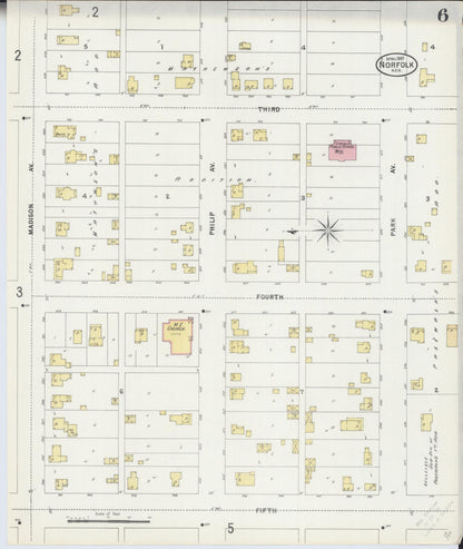 Sanborn Fire Insurance Map from Norfolk, Madison County, Nebraska (1897), Sheet #0006 - Complete Map Set gallery image, historic Sanborn map, vintage wall art, Nebraska Nebraska