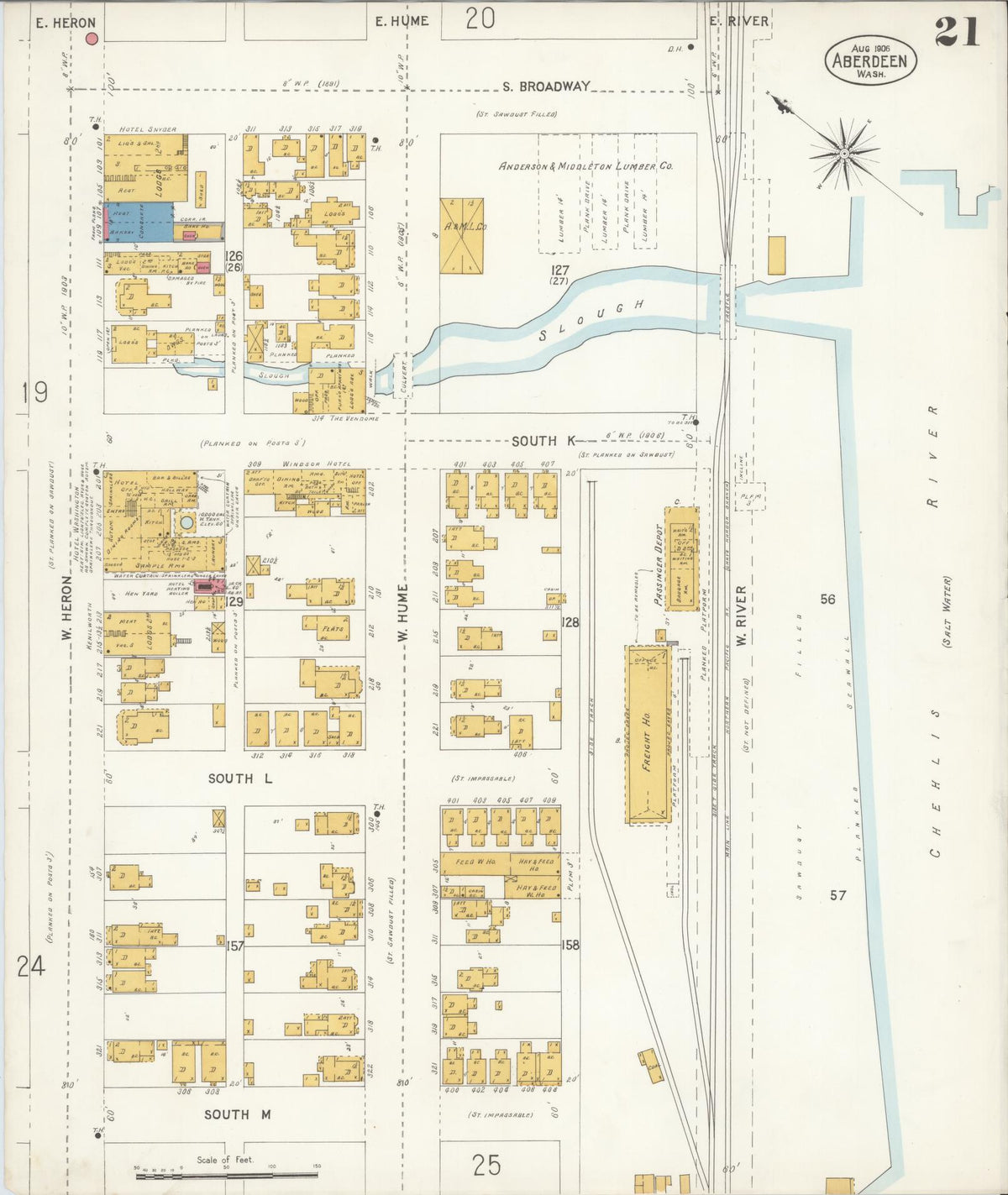 Sanborn Fire Insurance Map from Aberdeen, Grays Harbor County, Washington (1906), Sheet #0021 - Complete Map Set gallery image, historic Sanborn map, vintage wall art, Washington Washington