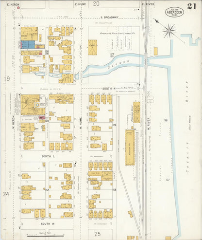 Sanborn Fire Insurance Map from Aberdeen, Grays Harbor County, Washington (1906), Sheet #0021 - Complete Map Set gallery image, historic Sanborn map, vintage wall art, Washington Washington