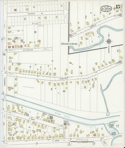 Sanborn Fire Insurance Map from Albion, Orleans County, New York (1917), Sheet #0015 - Complete Map Set gallery image, historic Sanborn map, vintage wall art, New York New York