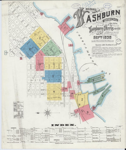 Sanborn Fire Insurance Map from Washburn, Bayfield County, Wisconsin (1898), Sheet #0001 - Historic Sanborn Fire Insurance Map Print, vintage old map wall art, antique decor, genealogy gift, Wisconsin Wisconsin map