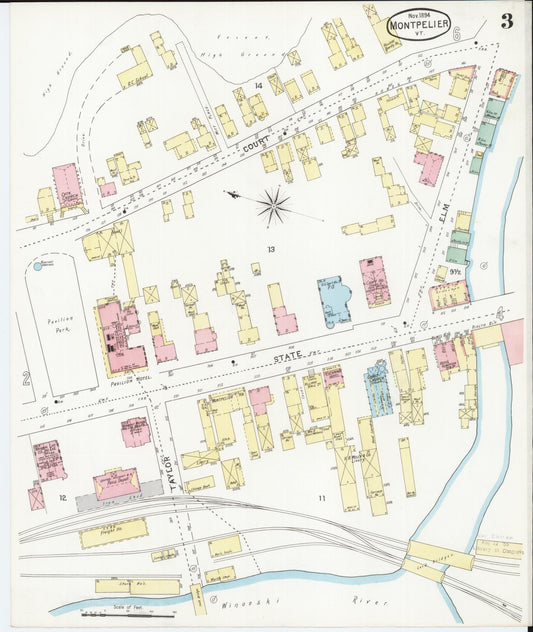 Sanborn Fire Insurance Map from Montpelier, Washington County, Vermont (1894), Sheet #0003 - Historic Sanborn Fire Insurance Map Print, vintage old map wall art, antique decor, genealogy gift, Vermont Vermont map