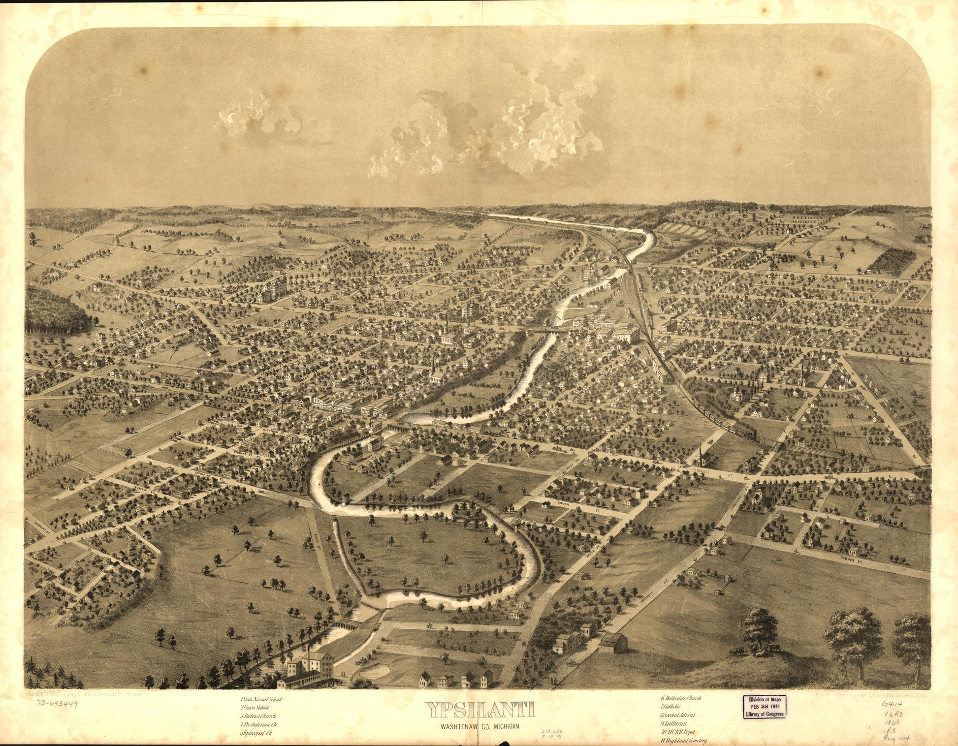 Ypsilanti, Washtenaw Co., Michigan. (1868) – Historic Bird’s-Eye View Panorama Print