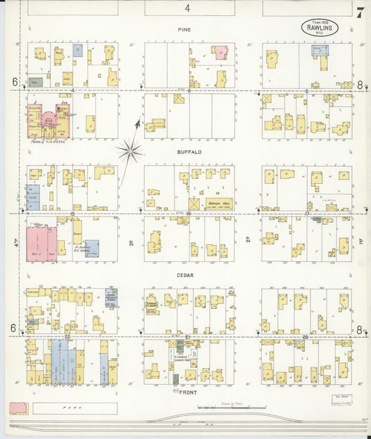 Sanborn Fire Insurance Map from Rawlins, Carbon County, Wyoming (1903), Sheet #0007 - Historic Sanborn Fire Insurance Map Print, vintage old map wall art, antique decor, genealogy gift, Wyoming Wyoming map