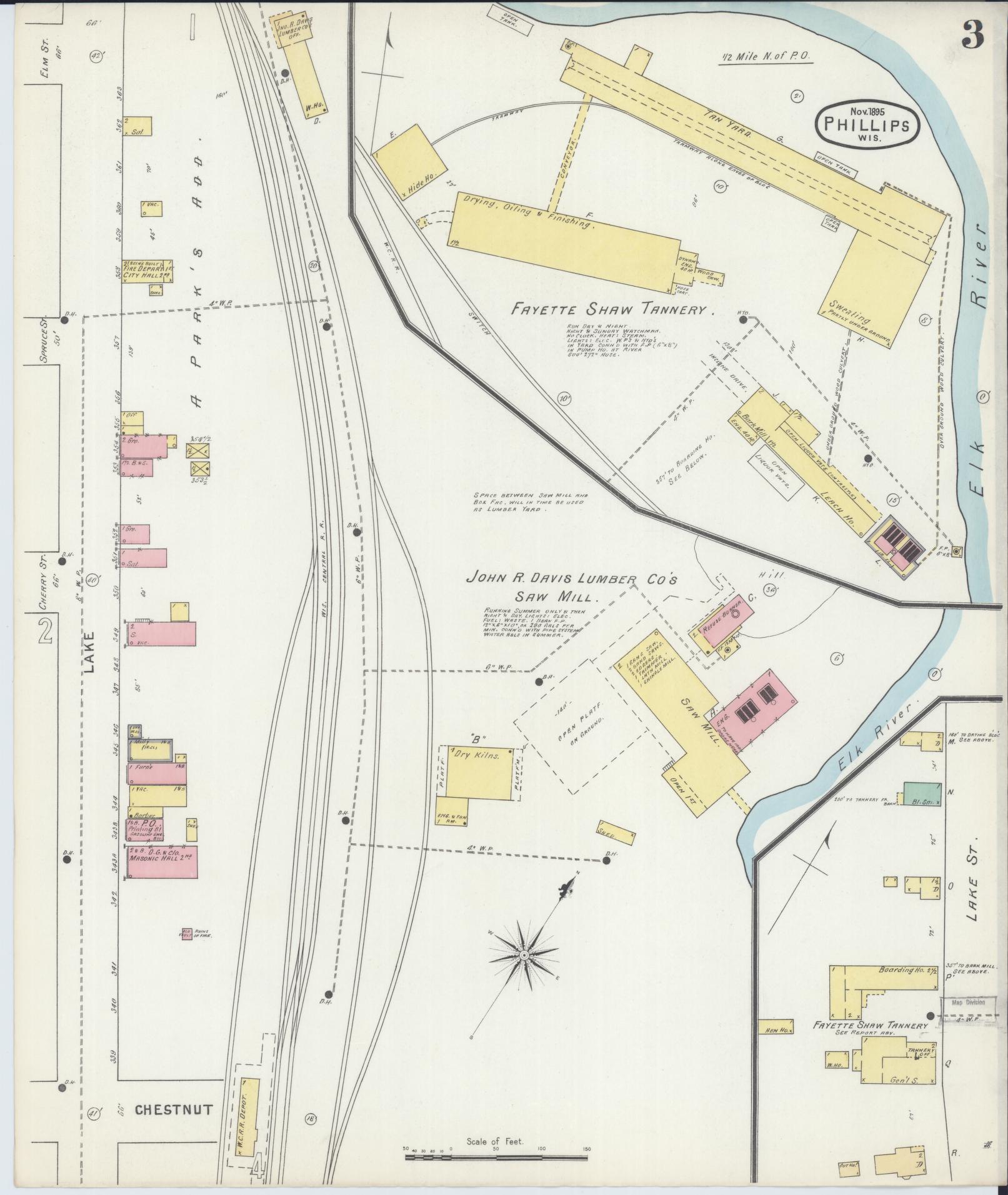 Sanborn Fire Insurance Map from Phillips, Price County, Wisconsin (1895), Sheet #0003 - Historic Sanborn Fire Insurance Map Print, vintage old map wall art, antique decor, genealogy gift, Wisconsin Wisconsin map