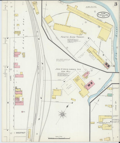 Sanborn Fire Insurance Map from Phillips, Price County, Wisconsin (1895), Sheet #0003 - Historic Sanborn Fire Insurance Map Print, vintage old map wall art, antique decor, genealogy gift, Wisconsin Wisconsin map