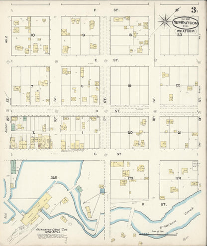 Sanborn Fire Insurance Map from New Whatcom, Whatcom County, Washington (1890), Sheet #0003 - Complete Map Set gallery image, historic Sanborn map, vintage wall art, Washington Washington