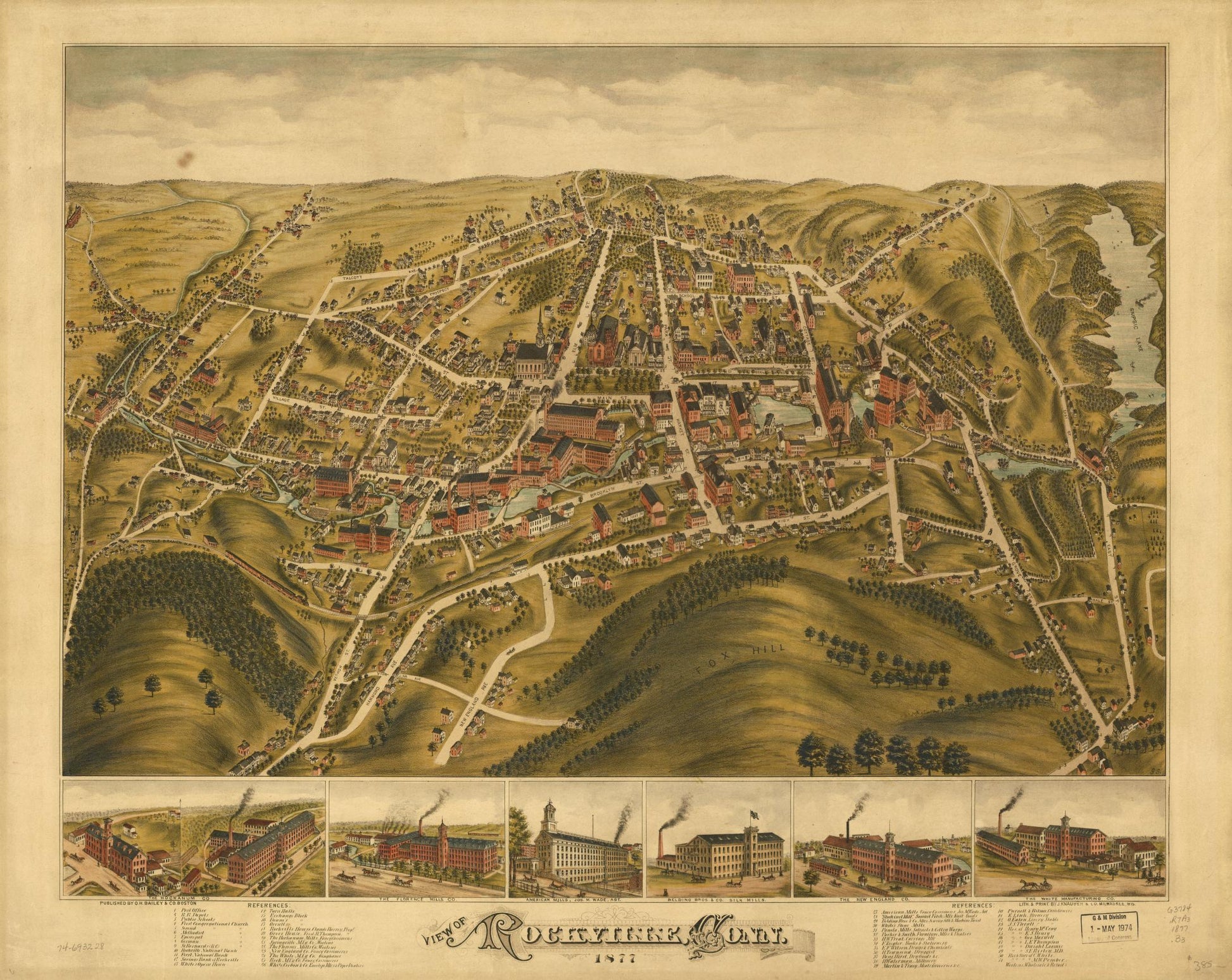 View of Rockville, Conn. 1877. (1877) – Historic Bird’s-Eye View Panorama Print