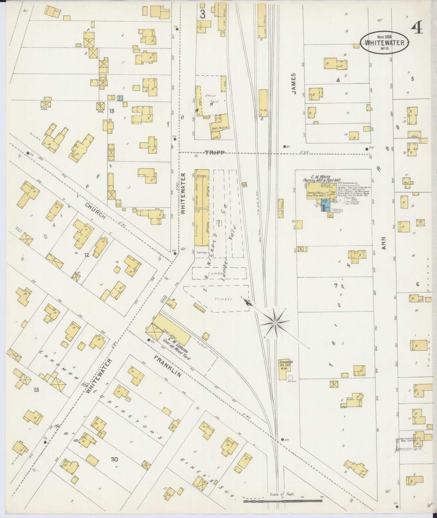 Sanborn Fire Insurance Map from Whitewater, Walworth County, Wisconsin (1898), Sheet #0004 - Complete Map Set gallery image, historic Sanborn map, vintage wall art, Wisconsin Wisconsin