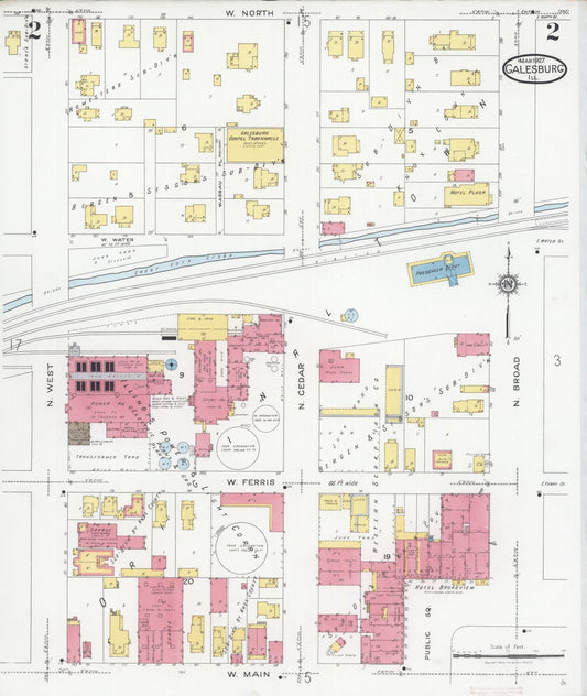 Sanborn Fire Insurance Map from Galesburg, Knox County, Illinois (1927), Sheet #0002 - Historic Sanborn Fire Insurance Map Print, vintage old map wall art, antique decor, genealogy gift, Illinois Illinois map