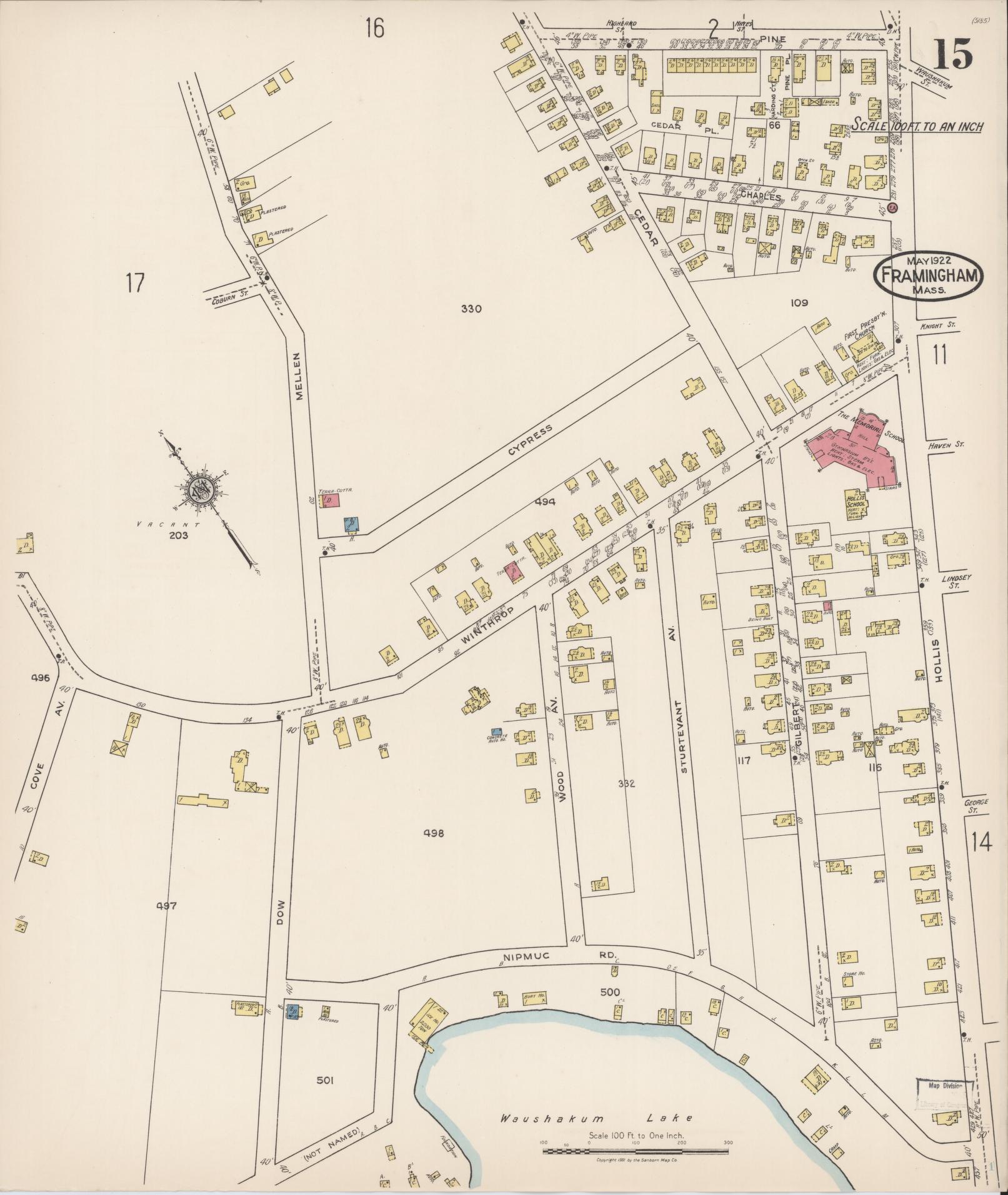 Sanborn Fire Insurance Map from Framingham, Middlesex County, Massachusetts (1922), Sheet #0015 - Complete Map Set gallery image, historic Sanborn map, vintage wall art, Massachusetts Massachusetts
