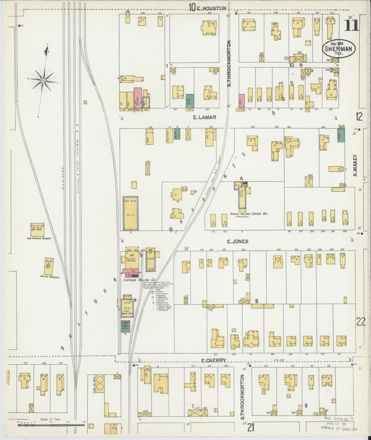 Sanborn Fire Insurance Map from Sherman, Grayson County, Texas (1902), Sheet #0011 - Complete Map Set gallery image, historic Sanborn map, vintage wall art, Texas Texas