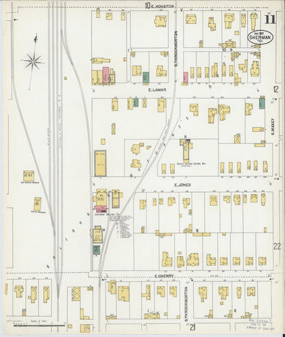 Sanborn Fire Insurance Map from Sherman, Grayson County, Texas (1902), Sheet #0011 - Complete Map Set gallery image, historic Sanborn map, vintage wall art, Texas Texas
