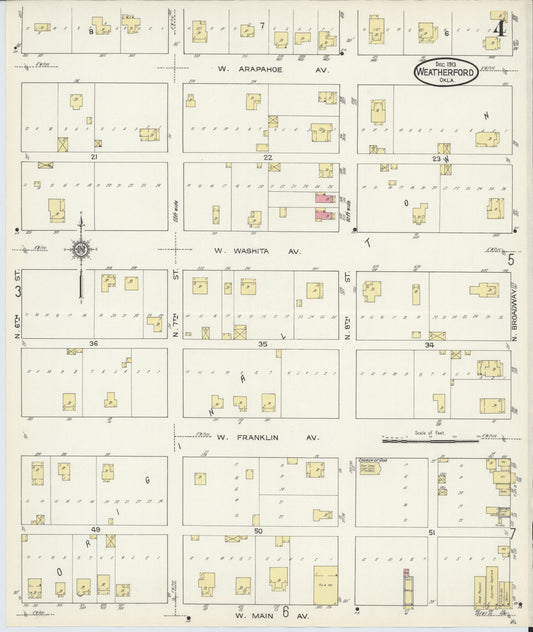 Sanborn Fire Insurance Map from Weatherford, Custer County, Oklahoma (1913), Sheet #0004 - Historic Sanborn Fire Insurance Map Print, vintage old map wall art, antique decor, genealogy gift, Oklahoma Oklahoma map