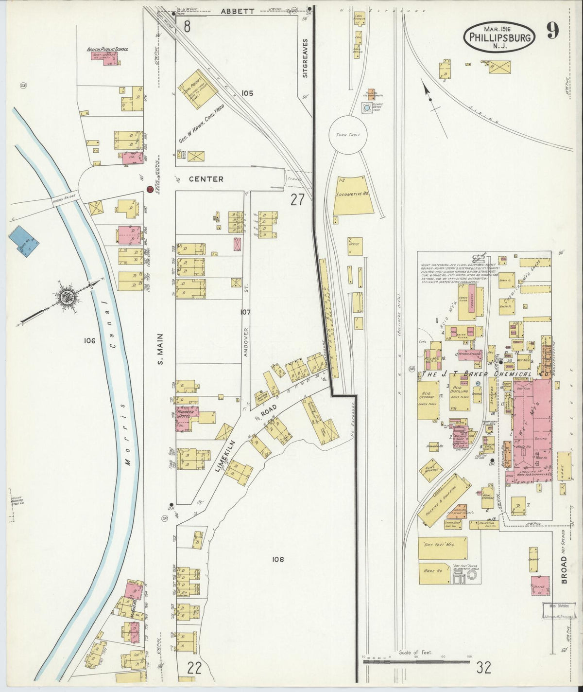 Sanborn Fire Insurance Map from Phillipsburg, Warren County, New Jersey (1916), Sheet #0009 - Complete Map Set gallery image, historic Sanborn map, vintage wall art, New Jersey New Jersey