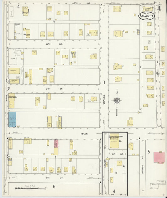 Sanborn Fire Insurance Map from Sarasota, Sarasota County, Florida (1913), Sheet #0004 - Historic Sanborn Fire Insurance Map Print, vintage old map wall art, antique decor, genealogy gift, Florida Florida map