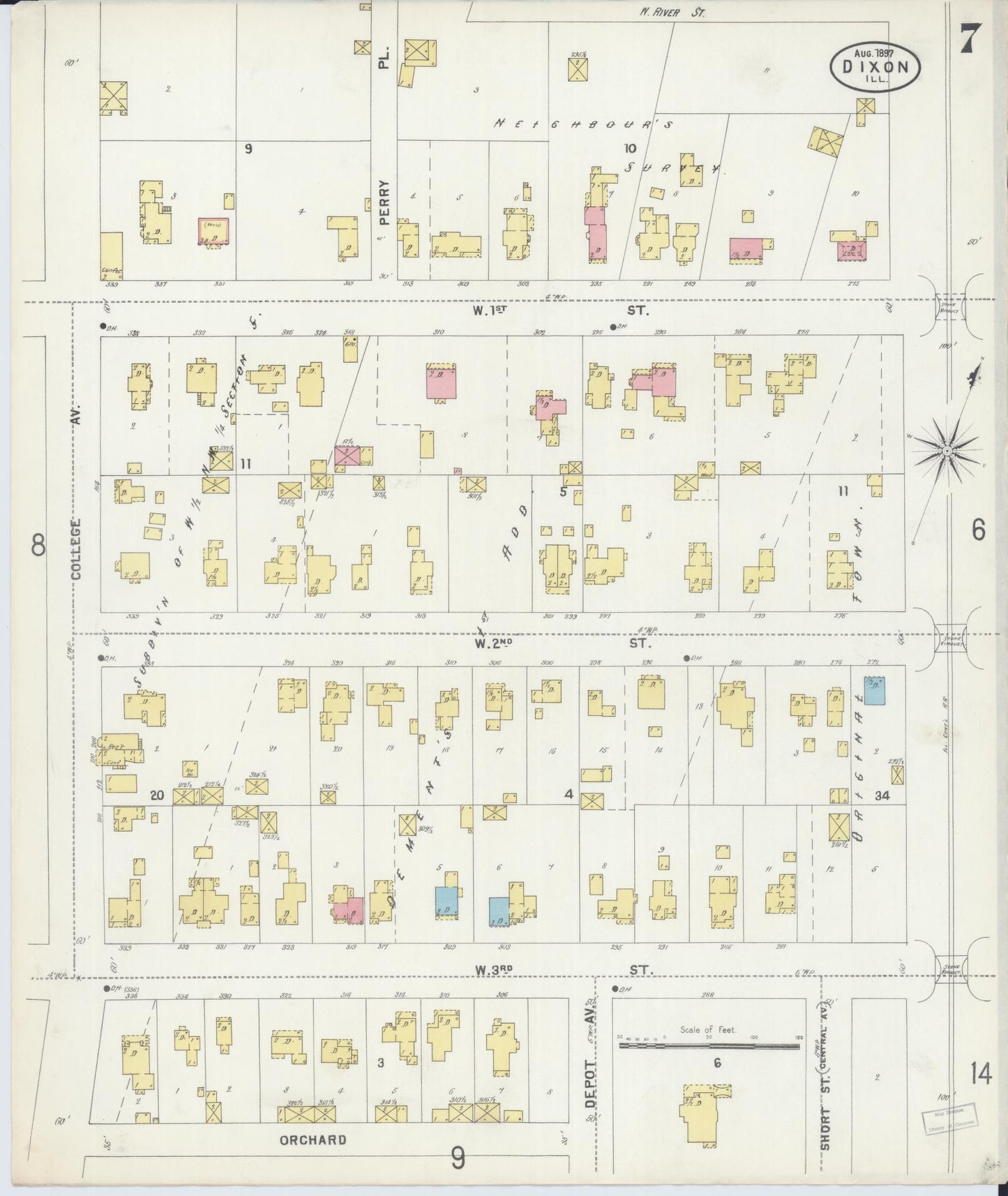 Sanborn Fire Insurance Map from Dixon, Lee County, Illinois (1897), Sheet #0007 - Complete Map Set gallery image, historic Sanborn map, vintage wall art, Illinois Illinois