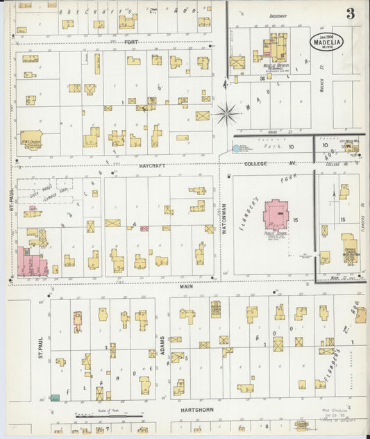 Sanborn Fire Insurance Map from Madelia, Watonwan County, Minnesota (1900), Sheet #0003 - Historic Sanborn Fire Insurance Map Print, vintage old map wall art, antique decor, genealogy gift, Minnesota Minnesota map