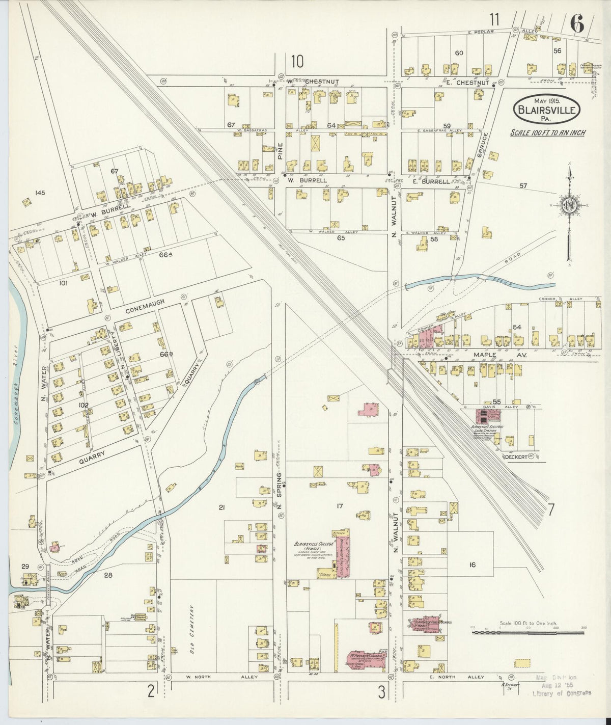 Sanborn Fire Insurance Map from Blairsville, Indiana County, Pennsylvania (1915), Sheet #0006 - Historic Sanborn Fire Insurance Map Print, vintage old map wall art, antique decor, genealogy gift, Blairsville Indiana map