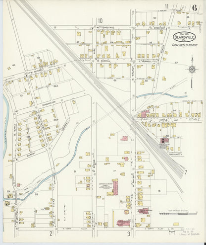 Sanborn Fire Insurance Map from Blairsville, Indiana County, Pennsylvania (1915), Sheet #0006 - Historic Sanborn Fire Insurance Map Print, vintage old map wall art, antique decor, genealogy gift, Blairsville Indiana map