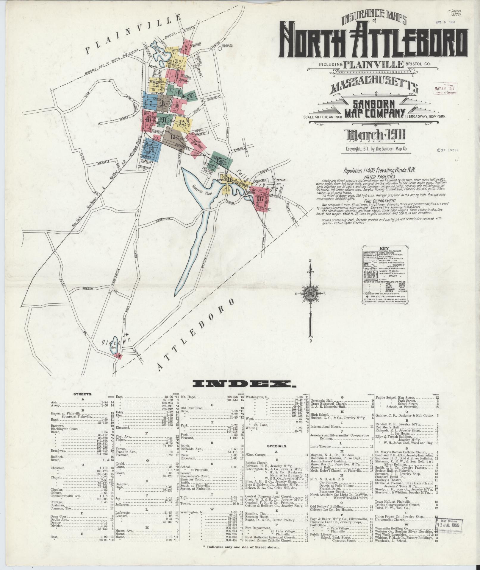 Sanborn Fire Insurance Map from North Attleborough, Bristol County, Massachusetts (1911), Sheet #0001 - Complete Map Set gallery image, historic Sanborn map, vintage wall art, Massachusetts Massachusetts