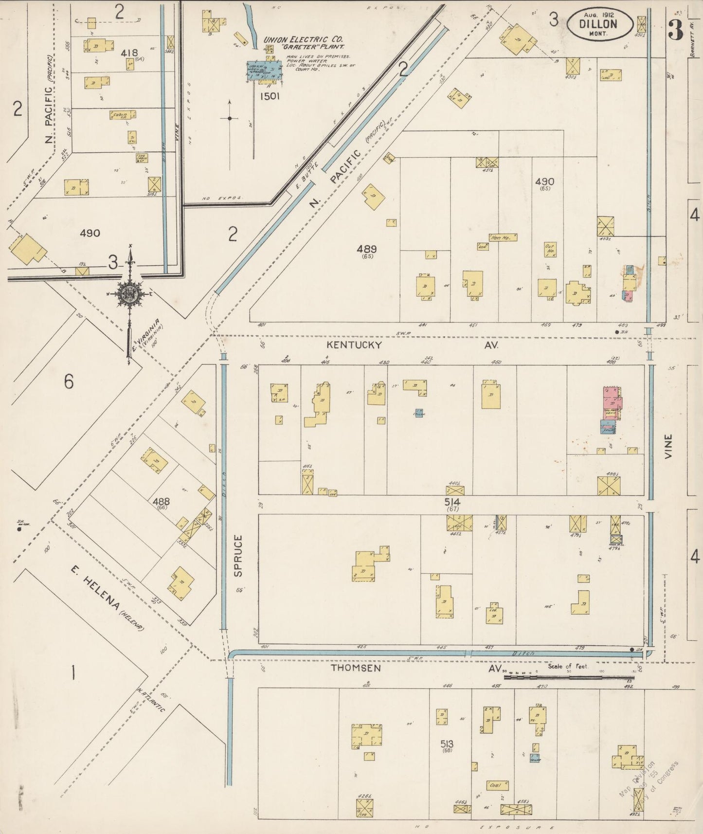 Sanborn Fire Insurance Map from Dillon, Beaverhead County, Montana (1912), Sheet #0003 - Complete Map Set gallery image, historic Sanborn map, vintage wall art, Montana Montana