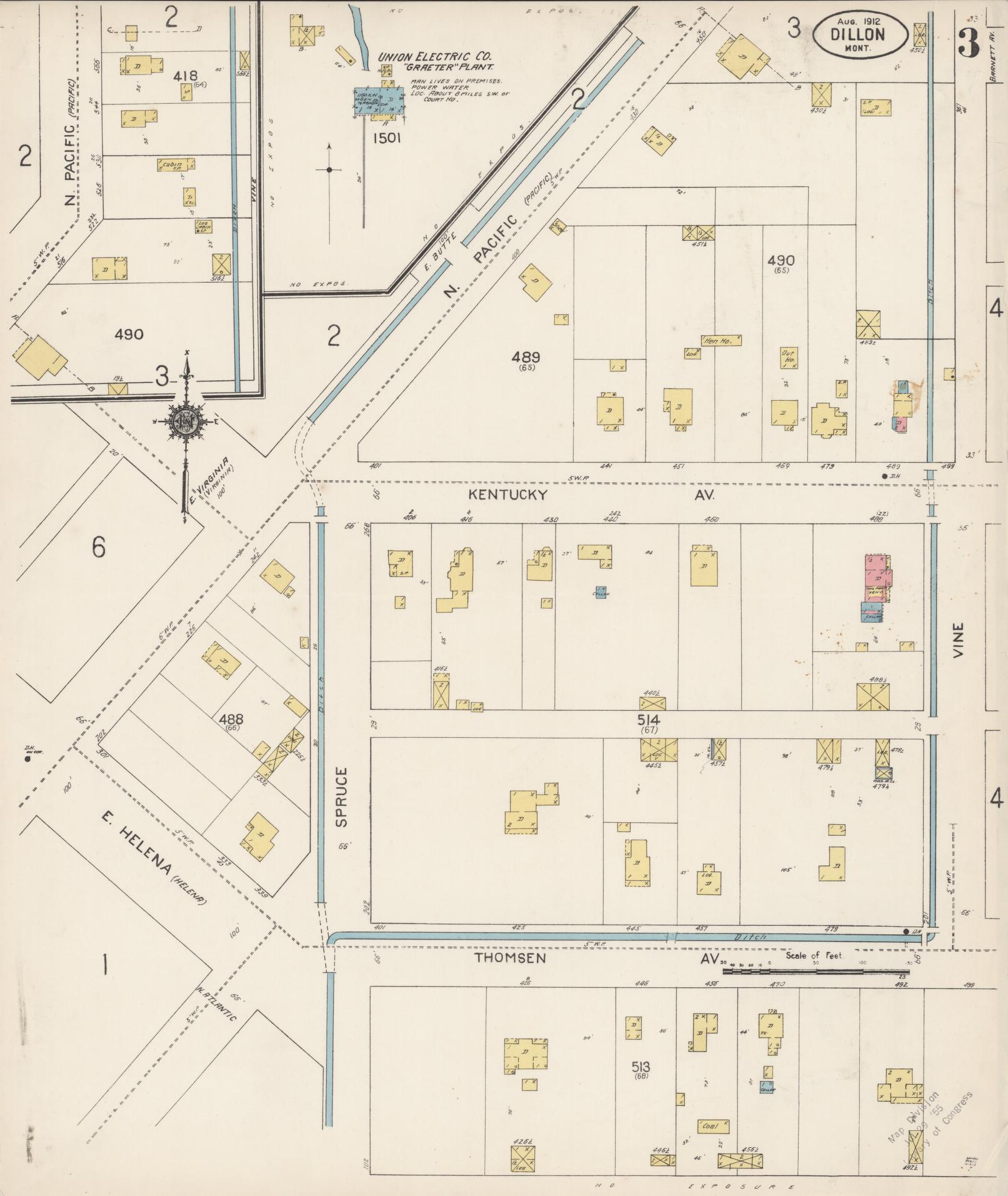 Sanborn Fire Insurance Map from Dillon, Beaverhead County, Montana (1912), Sheet #0003 - Complete Map Set gallery image, historic Sanborn map, vintage wall art, Montana Montana