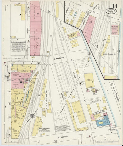 Sanborn Fire Insurance Map from Rome, Oneida County, New York (1914), Sheet #0014 - Historic Sanborn Fire Insurance Map Print, vintage old map wall art, antique decor, genealogy gift, New York New York map