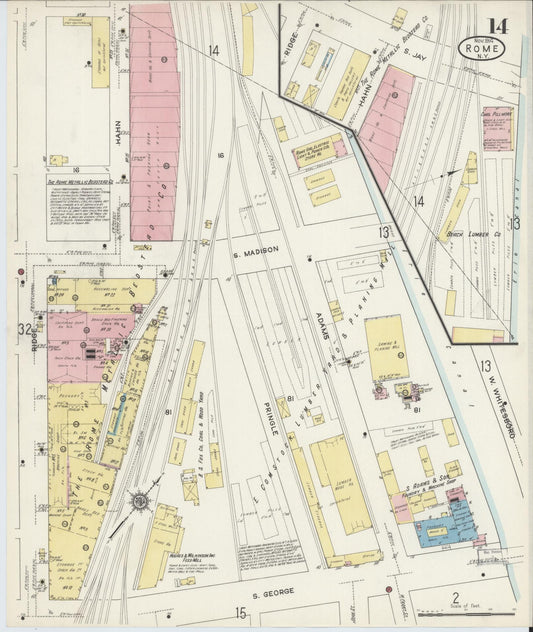 Sanborn Fire Insurance Map from Rome, Oneida County, New York (1914), Sheet #0014 - Historic Sanborn Fire Insurance Map Print, vintage old map wall art, antique decor, genealogy gift, New York New York map