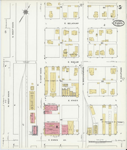 Sanborn Fire Insurance Map from Ennis, Ellis County, Texas (1920), Sheet #0005 - Complete Map Set gallery image, historic Sanborn map, vintage wall art, Texas Texas