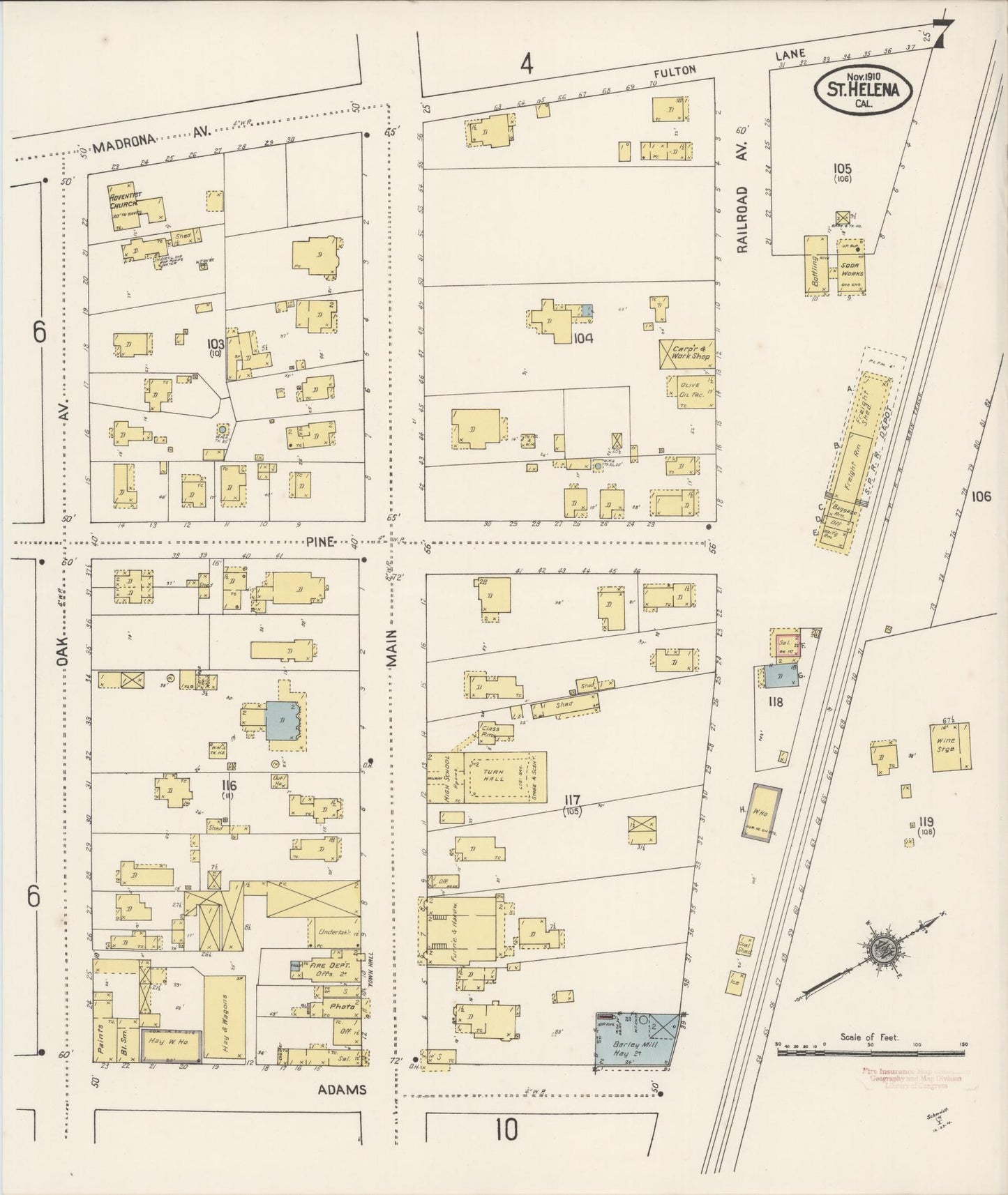 Sanborn Fire Insurance Map from Saint Helena, Napa County, California (1910), Sheet #0007 - Complete Map Set gallery image, historic Sanborn map, vintage wall art, California California