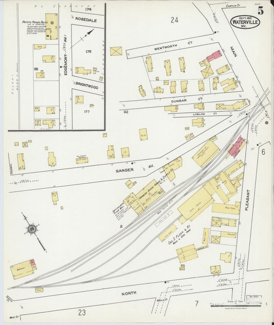 Sanborn Fire Insurance Map from Waterville, Kennebec County, Maine (1921), Sheet #0005 - Historic Sanborn Fire Insurance Map Print, vintage old map wall art, antique decor, genealogy gift, Maine Maine map