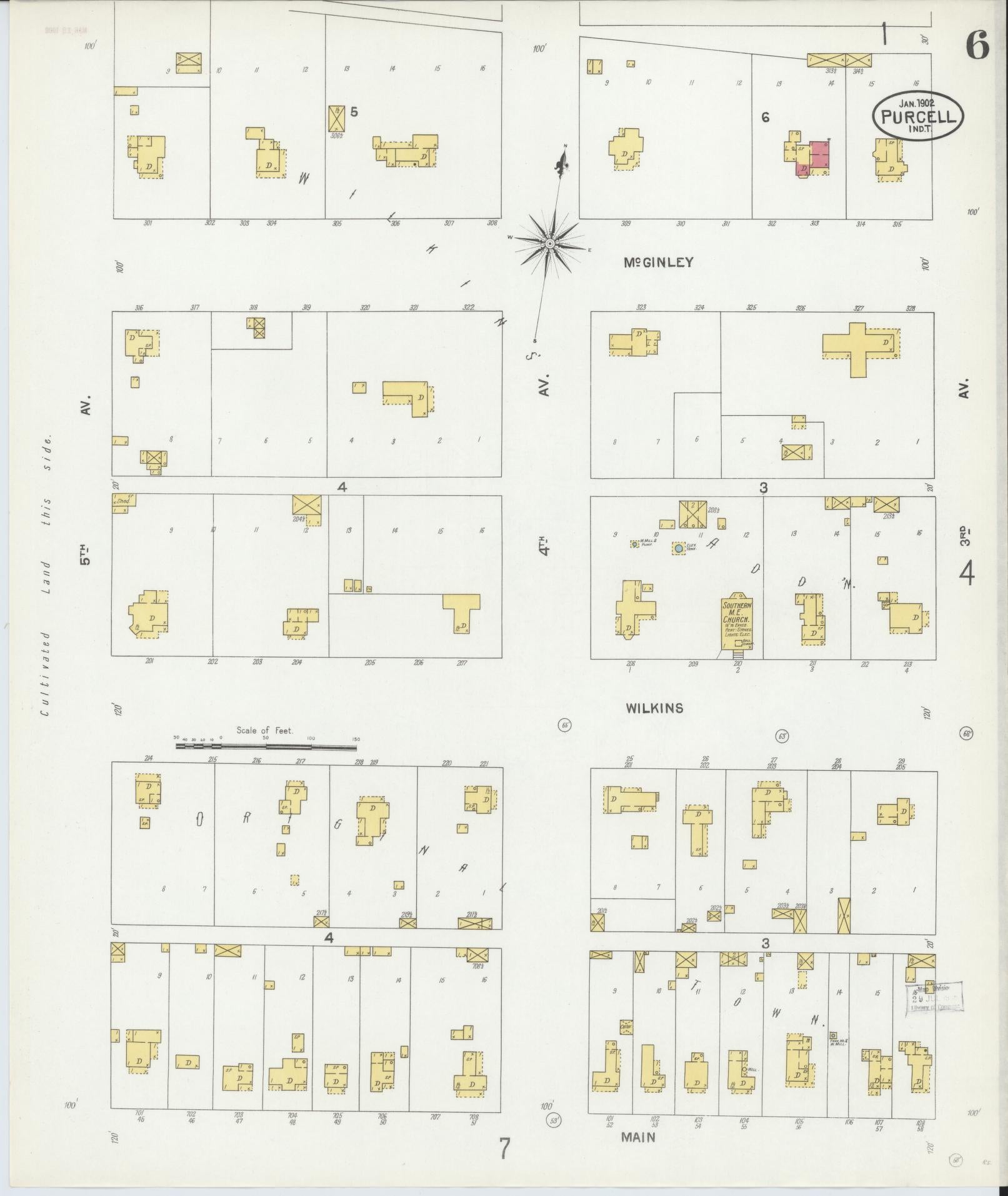 Sanborn Fire Insurance Map from Purcell, McClain County, Oklahoma (1902), Sheet #0006 - Historic Sanborn Fire Insurance Map Print, vintage old map wall art, antique decor, genealogy gift, Oklahoma Oklahoma map