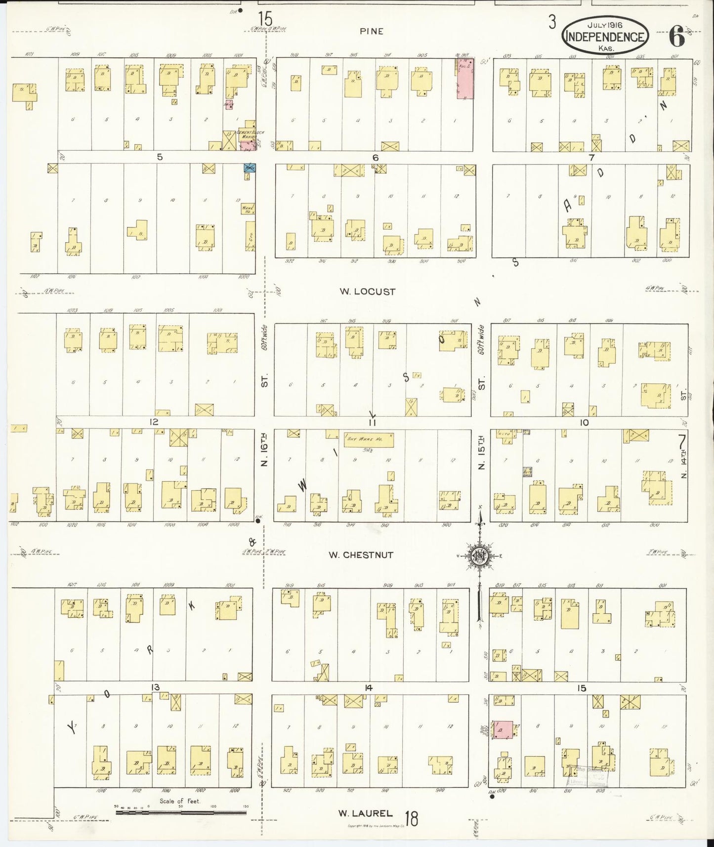 Sanborn Fire Insurance Map from Independence, Montgomery County, Kansas (1916), Sheet #0006 - Complete Map Set gallery image, historic Sanborn map, vintage wall art, Kansas Kansas